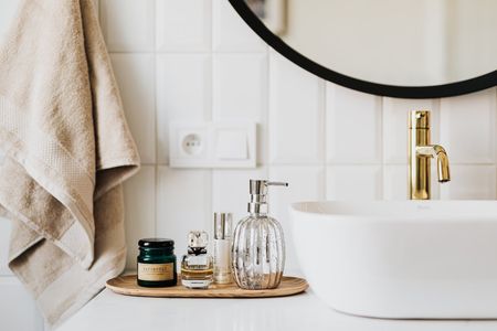 Strategies for organizing a bathroom with an abundance of items: 
1